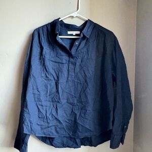 Xirena Navy Cotton Popover Blouse S • Soft Gauze Buttonfront • Coastal Chic